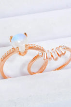 Natural Moonstone and Zircon 18K Rose Gold-Plated Two-Piece Ring Set Rings