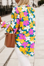Floral Print Notched Neck Lantern Sleeve Blouse Woman Blouses