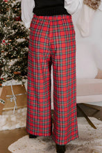 Red plaid wide-leg pants with black and white intersecting lines made of soft woven fabric for stylish wear