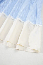 Striped Patchwork Ric Rac Puff Sleeve Collared Mini Dress Casual Dresses