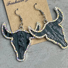Rhinestone Trim Alloy Bull Earrings Black One Size Earrings