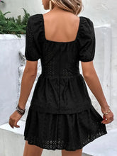 Layered Eyelet Short Sleeve Mini Dress Casual Dresses
