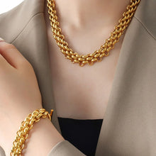 Gold Chain Link Jewelry Set with Necklace and Bracelet Gold One Size