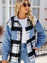 Pocketed Plaid Snap Down Denim Jacket Woman Outerwear