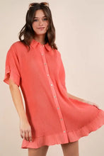 VERY J Pleated Detail Button Down Mini Dress Orange Casual Dresses