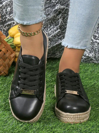 Round Toe Platform Sneakers Black Woman Sneakers