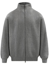 Men's Ribbed Knit Zip-Up Cardigan Gray