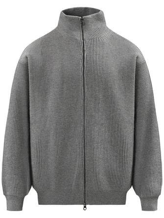 Men's Ribbed Knit Zip-Up Cardigan Gray