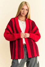 Davi & Dani Cable-Knit Color Block Open Front Cardigan Burgundy Woman Outerwear