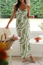 Leaf Print Slit V-Neck Midi Cami Dress