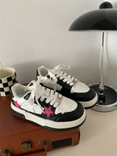 Star Pattern Lace Up Sneakers Black Woman Sneakers