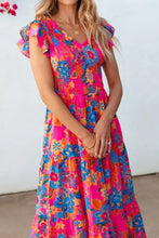 Boho Floral V Neck Ruffle Tiered Dress Casual Dresses
