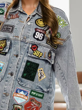 Embroidered Patch Button Up Long Sleeve Denim Jacket Casual Dresses