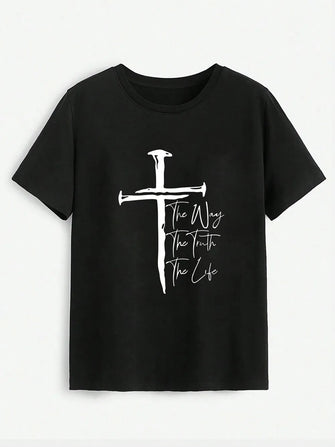 Cross Graphic Round Neck T-Shirt Black