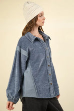 VERY J Mixed Media Button Down Raw Hem Shacket Woman Outerwear