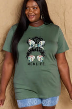 Olive green plus size Simply Love mom life graphic short sleeve length cotton t-shirt with messy bun design