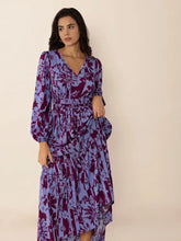 Printed Tie Neck Balloon Sleeve Maxi Dress Maxi Dresses
