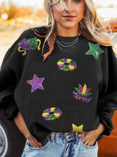 Sequin Round Neck Long Sleeve Sweatshirt Black