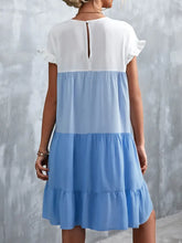 Color Block Round Neck Short Sleeve Dress Casual Dresses