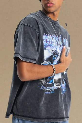 Men's Round Neck Half Sleeve Graphic T-Shirt Black