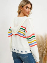 Drawstring Striped Dropped Shoulder Hooded Cardigan Woman Outerwear