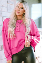 Exposed Seam Half Button Long Sleeve Sweatshirt Hot Pink Woman Sweatshirts
