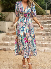 Printed Puff Sleeve Midi Dress Casual Dresses