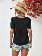 Cutout Round Neck Petal Sleeve Blouse Woman Blouses