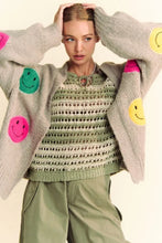 Davi & Dani Fuzzy Smile Open Front Long Sleeve Cardigan Gray