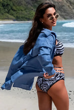 Button-Up Longline Shirt with Breast Pockets Swimwear Cover-Ups