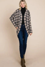BOMBOM Houndstooth Open Front Cocoon Knit Cardigan Woman Outerwear