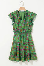Floral Tie Split Neck Frilly Ruffle Trim Tiered Short Dress