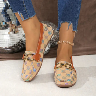 Floral PU Leather Flat Loafers Sherbet Woman Loafers