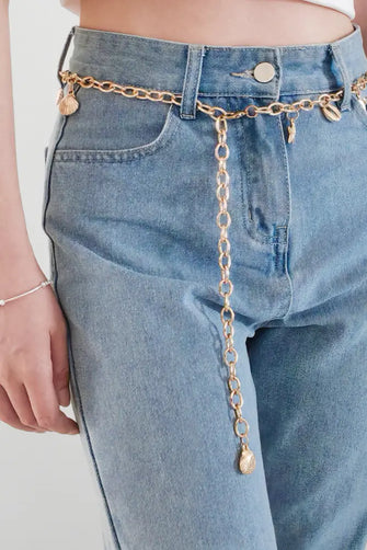 Ocean Element Charm Chain Belt Gold One Size Belts