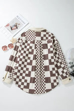Pocketed Checkered Button Up Long Sleeve Jacket Woman Outerwear