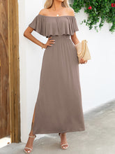 Off-Shoulder Slit Maxi Dress Camel