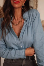 Button Up Long Sleeve Denim Top Woman Tops