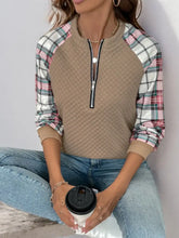 Perfee Plaid Half Zip Long Sleeve Texture Sweatshirt Woman Sweatshirts