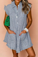 Stripe Frilled Ruffled Cap Sleeve Button Up Mini Dress Casual Dresses