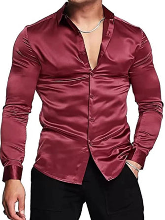 Men's Full Size Button Up Long Sleeve Shirt Plus Size Burgundy