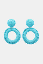 Round Shape Raffia Grass Dangle Earrings Aqua One Size