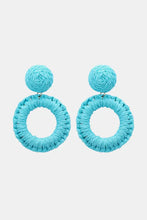 Round Shape Raffia Grass Dangle Earrings Aqua One Size Earrings