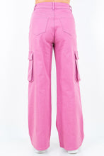 American Bazi pink cargo pants with full size drawstring, wide leg, and multiple pockets in plus size design