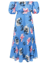 Pleated Floral Off-Shoulder Short Sleeve Midi Dress Woman Maxi Dress