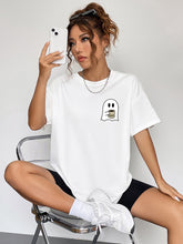 Round Neck Short Sleeve Ghost Graphic T-Shirt White