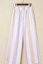 Pastel-striped wide-leg pants with stripe multicolored print drawstring waistband and side pockets for casual wear