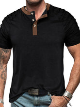 Men's Full Size Casual Henley Short Sleeve Top with Contrast Collar Plus Size Black