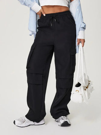 Drawstring Wide Leg Pants Black