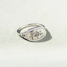 Flower Epoxy Gum Oil Inlaid Zircon Ring Silver