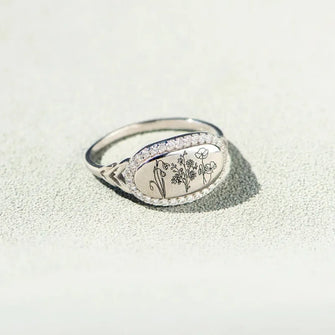 Flower Epoxy Gum Oil Inlaid Zircon Ring Silver